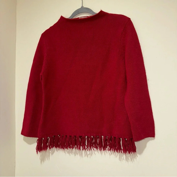 Women’s Vintage Red Feed David High Neck Sweater with Fringe Details Size: M - Picture 2 of 16